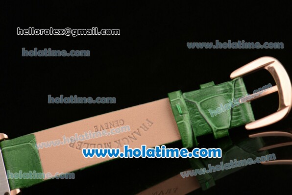 Franck Muller Art Deco Miyota Quartz Rose Gold Case with Green Leather Bracelet White Dial and Black Markers - Click Image to Close